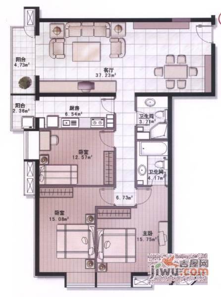 团结湖南里2室1厅1卫65㎡户型图