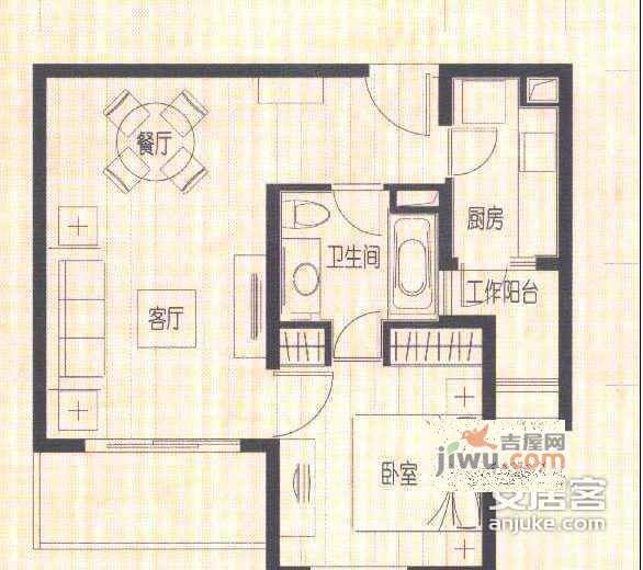 团结湖南里1室1厅1卫户型图