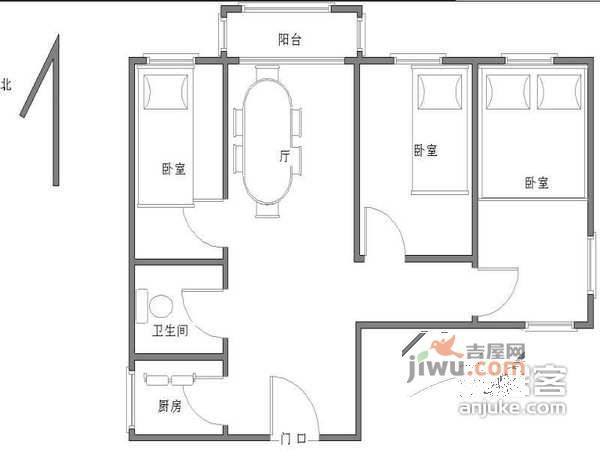 西环路小区2室1厅1卫75㎡户型图