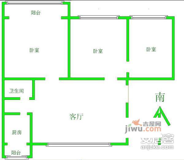 建安里小区3室2厅1卫135㎡户型图