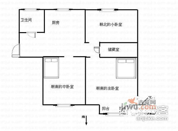 静心苑2室1厅1卫117㎡户型图