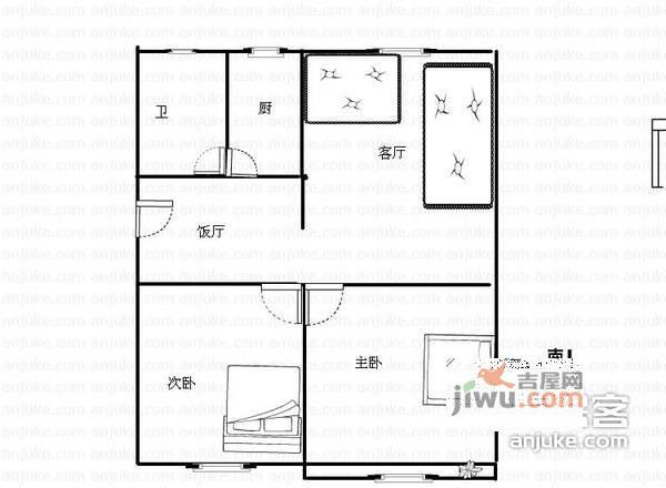 石坊院小区2室2厅1卫74㎡户型图