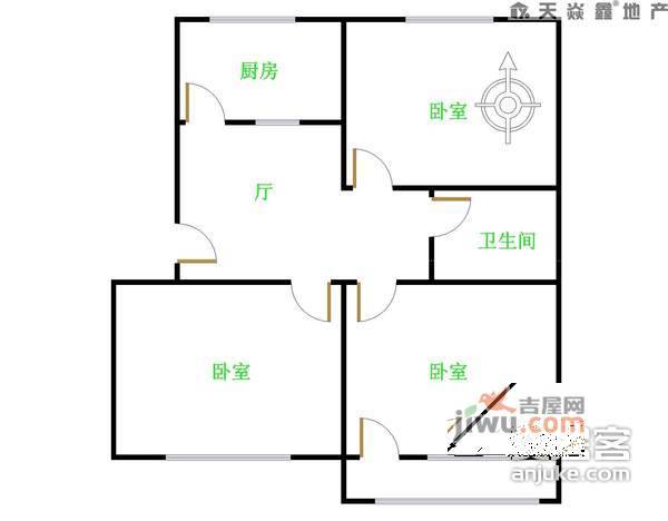 清秀园3室1厅1卫120㎡户型图