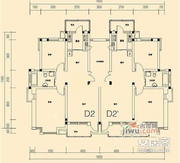 天泽苑2室2厅1卫户型图