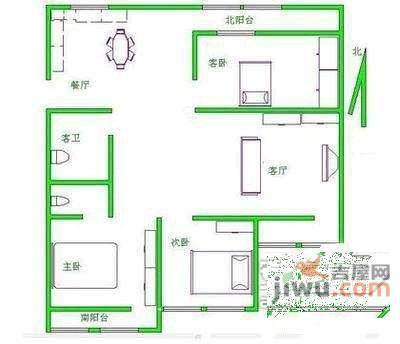 慧龙居3室2厅2卫128㎡户型图