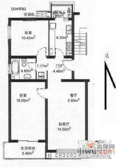 二拨子新村2室1厅1卫80㎡户型图