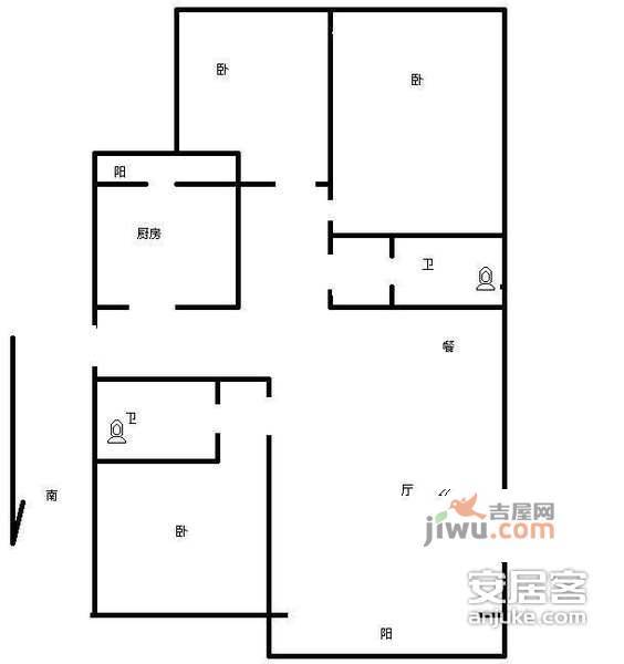 昌艺园小区3室1厅1卫109㎡户型图