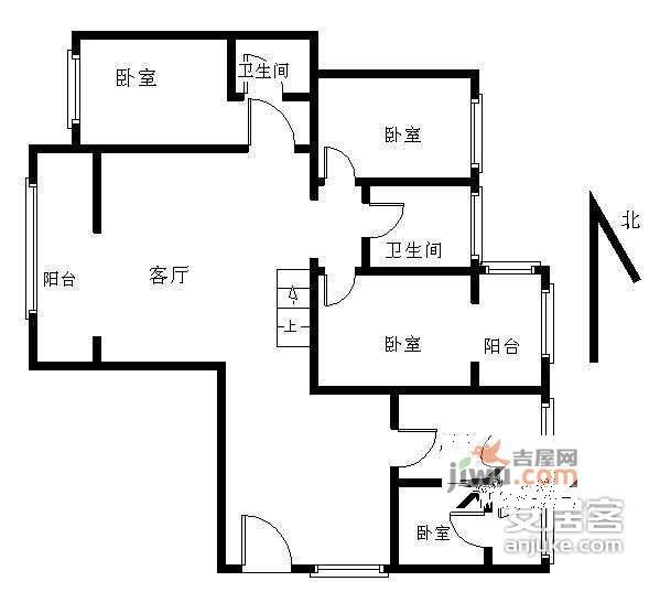 百花家园3室1厅1卫118㎡户型图