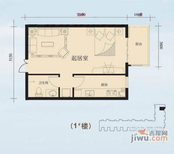 潮白人家1室1厅1卫72㎡户型图