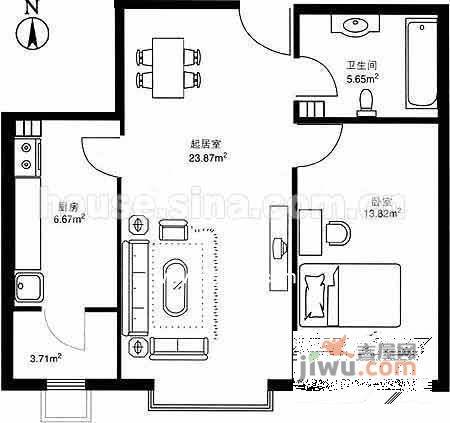 枫华豪景1室1厅1卫65㎡户型图