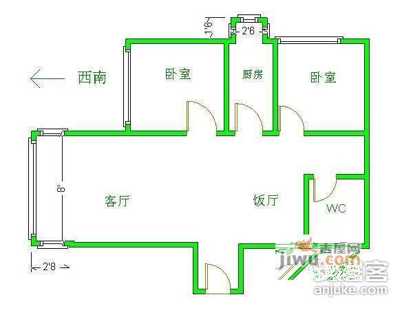 贵仁居2室2厅1卫127㎡户型图