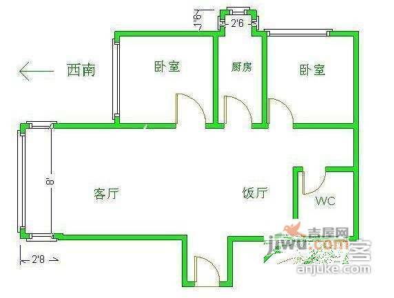 贵仁居2室1厅1卫85㎡户型图