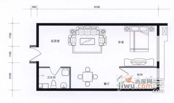 海格国际大厦1室1厅1卫65㎡户型图