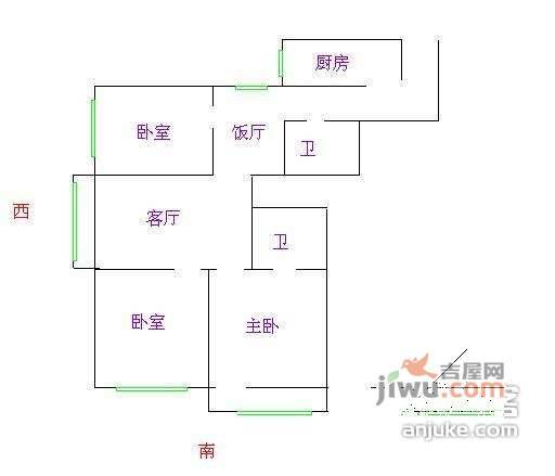 富明公寓3室2厅2卫户型图