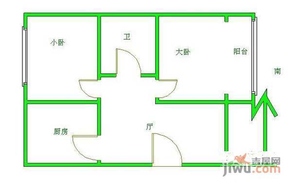 春风胡同小区2室1厅1卫64㎡户型图