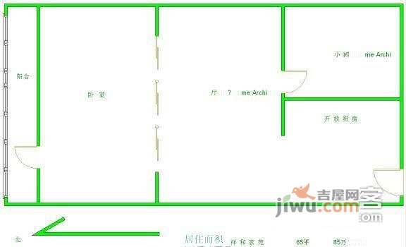 祥和家苑1室1厅1卫55㎡户型图