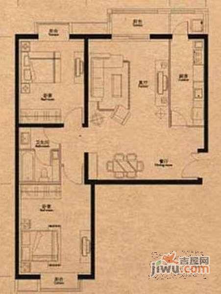 格调小区2室2厅1卫111㎡户型图