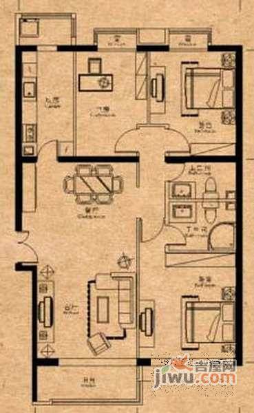 格调小区3室2厅2卫200㎡户型图