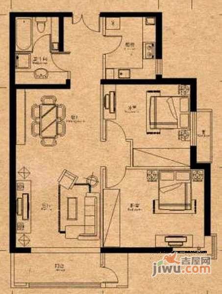 格调小区2室2厅1卫111㎡户型图