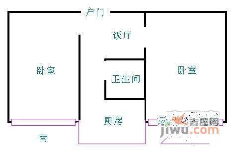 右内大街甲8号院2室1厅1卫58㎡户型图