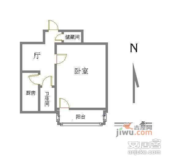 信建里小区1室1厅1卫46㎡户型图