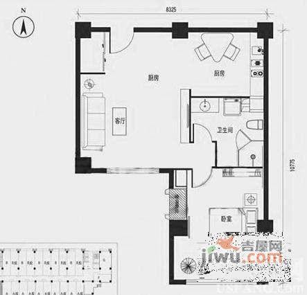 锦上国际公寓1室1厅1卫61㎡户型图