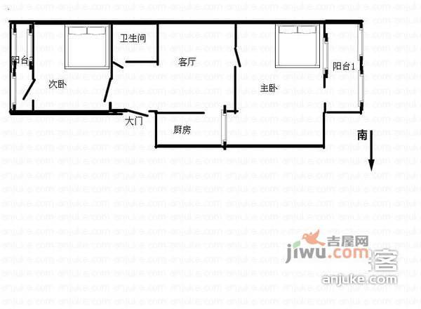 姚家井二巷小区2室1厅1卫户型图