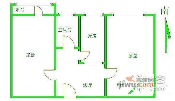 虎坊路小区2室1厅1卫51㎡户型图