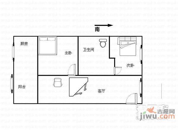 舒舍2室1厅1卫71㎡户型图