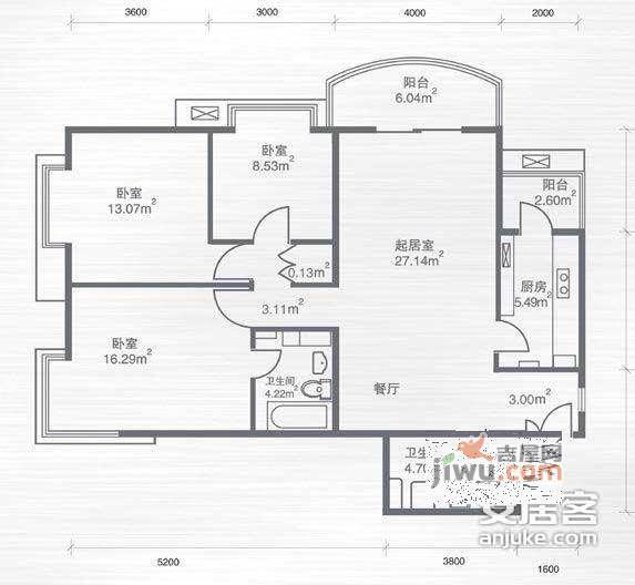 西豪逸景二期3室2厅1卫95㎡户型图