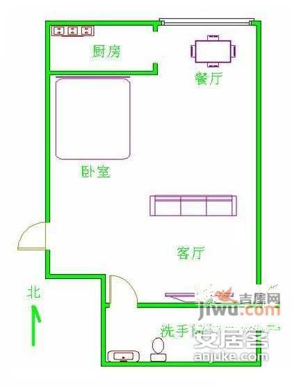 西豪逸景二期1室1厅1卫73㎡户型图