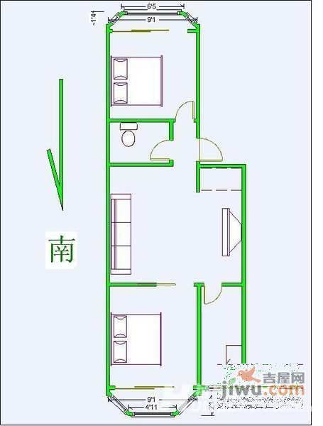 马连道中里2室1厅1卫69㎡户型图