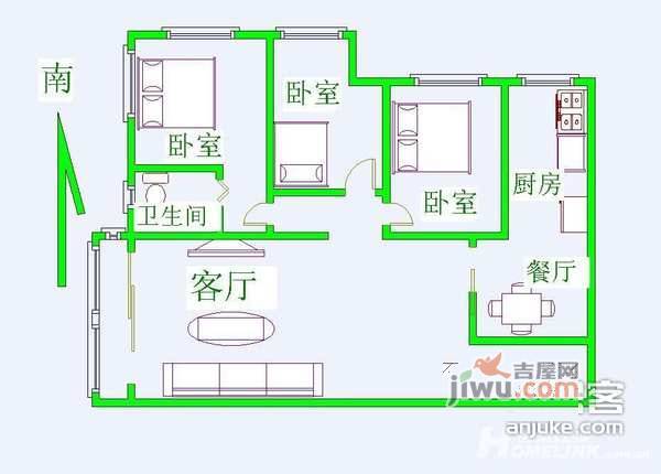 马连道中里3室1厅1卫95㎡户型图