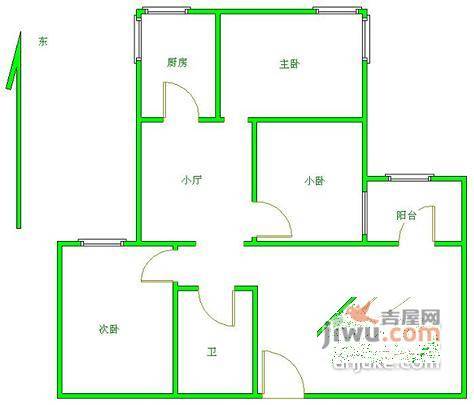 建功北里3室1厅1卫120㎡户型图