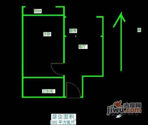 建功北里1室1厅1卫57㎡户型图