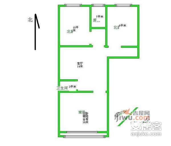 汽北小区3室1厅1卫83㎡户型图