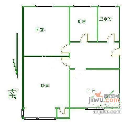 榆树馆小区3室1厅1卫户型图