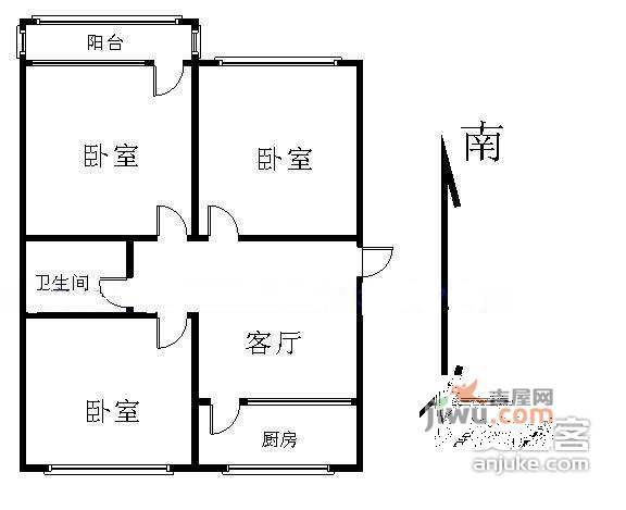 新兴中巷小区3室1厅1卫74㎡户型图