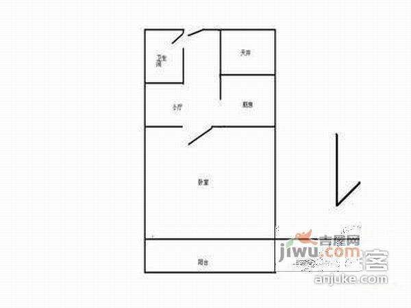 德宝小区1室1厅1卫44㎡户型图