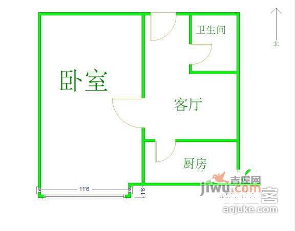 德宝小区1室1厅1卫44㎡户型图