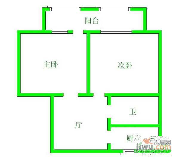 西直门大钱市2室1厅1卫72㎡户型图