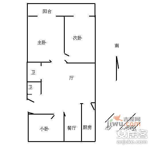 德胜世嘉3室1厅1卫119㎡户型图