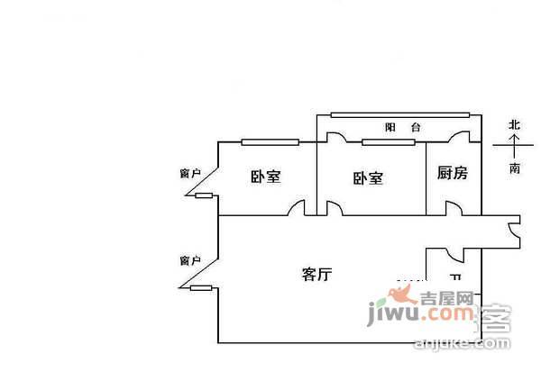 官园2室1厅1卫51㎡户型图