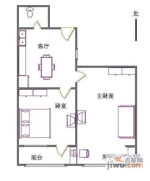 榆树馆西里2室1厅1卫68㎡户型图