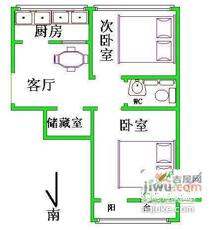 北太平庄路小区2室1厅1卫100㎡户型图