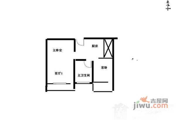 北太平庄路小区1室1厅1卫47㎡户型图