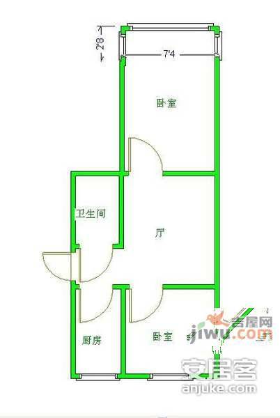 万柳园2室1厅1卫58㎡户型图