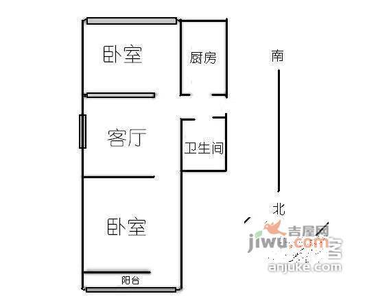 万柳园2室1厅1卫58㎡户型图