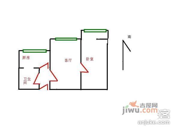 横一条小区1室1厅1卫45㎡户型图