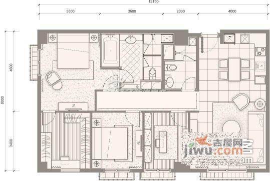 瑞士公寓3室2厅2卫156㎡户型图